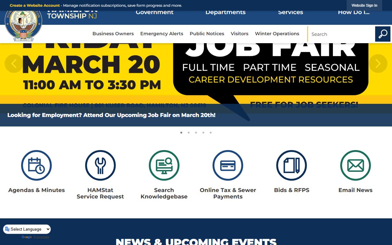 Hamilton Township website with unclaimed money resource links