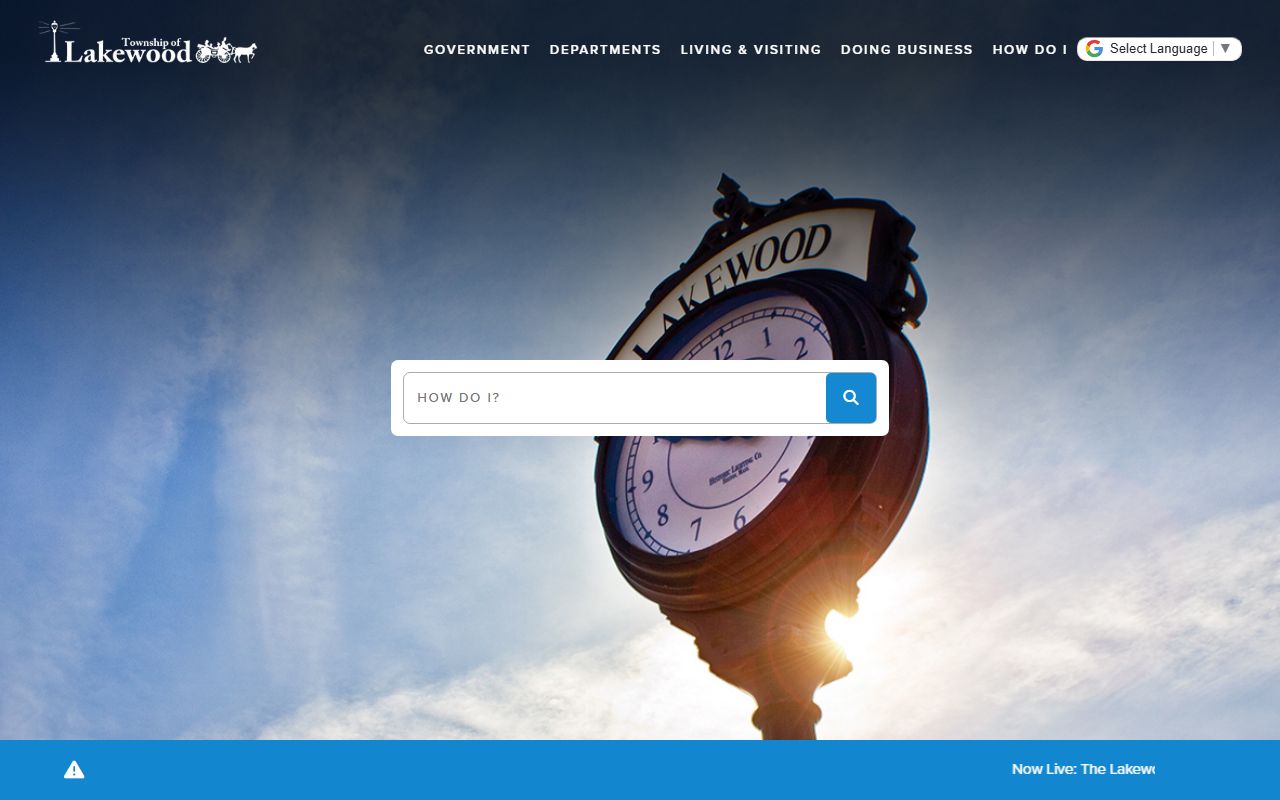 Lakewood Township homepage with unclaimed money resources