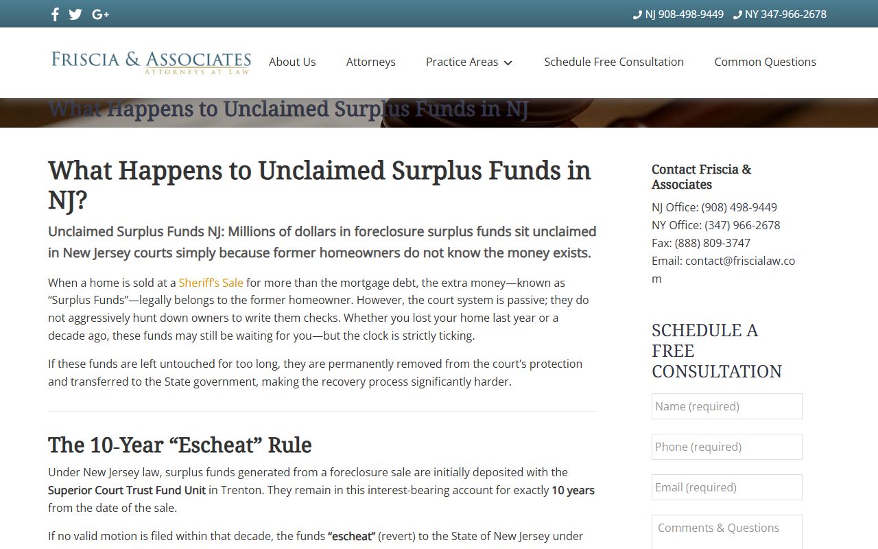 Trenton unclaimed surplus fund information