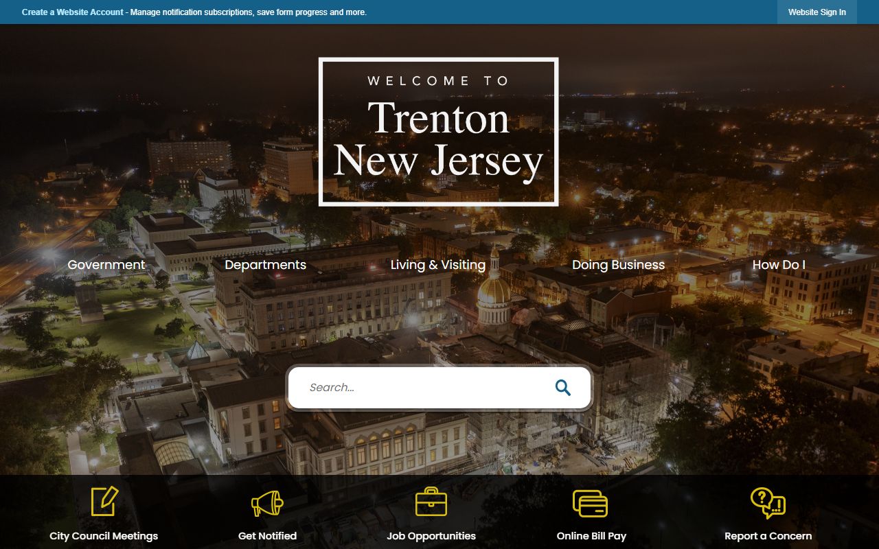 City of Trenton government website with unclaimed money links