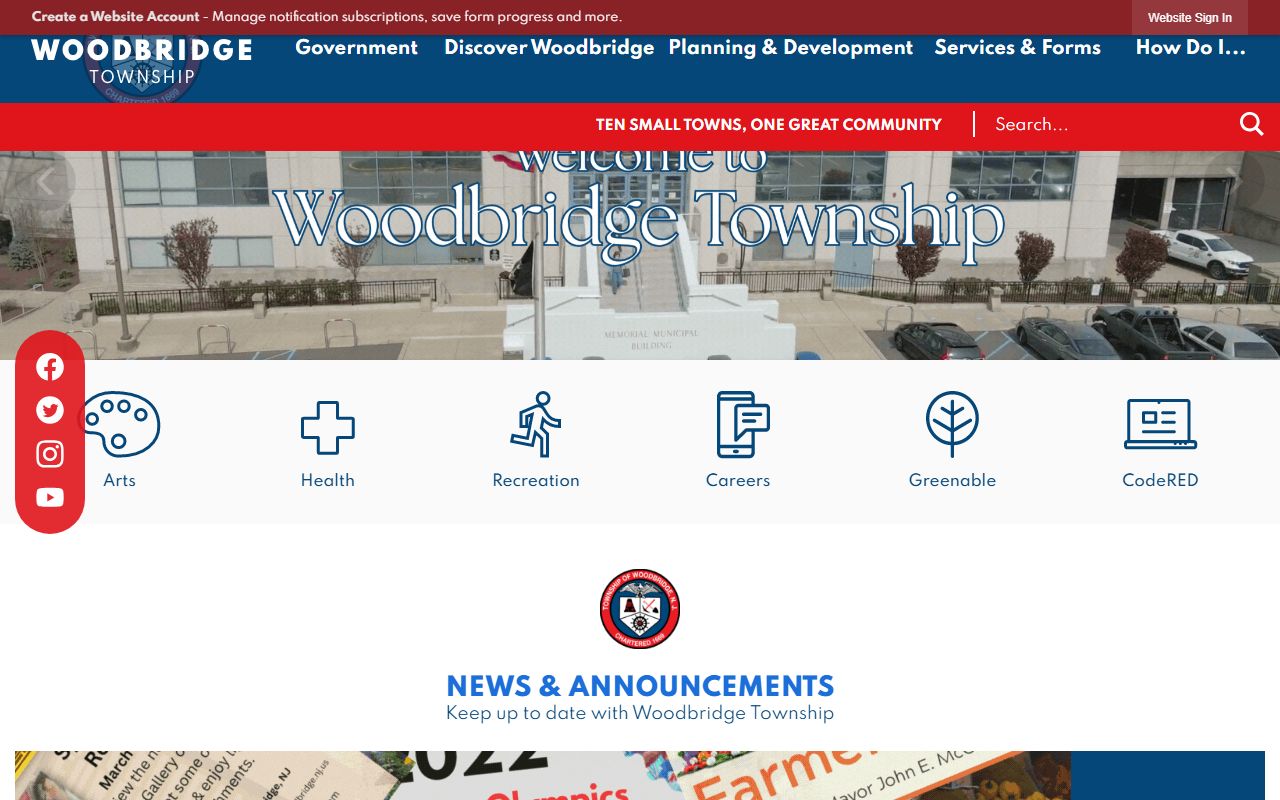 Woodbridge Township website with unclaimed money resource links