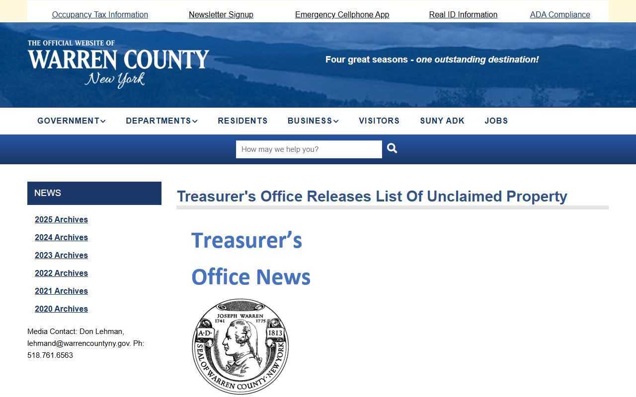 Warren County treasurer unclaimed money fund list example