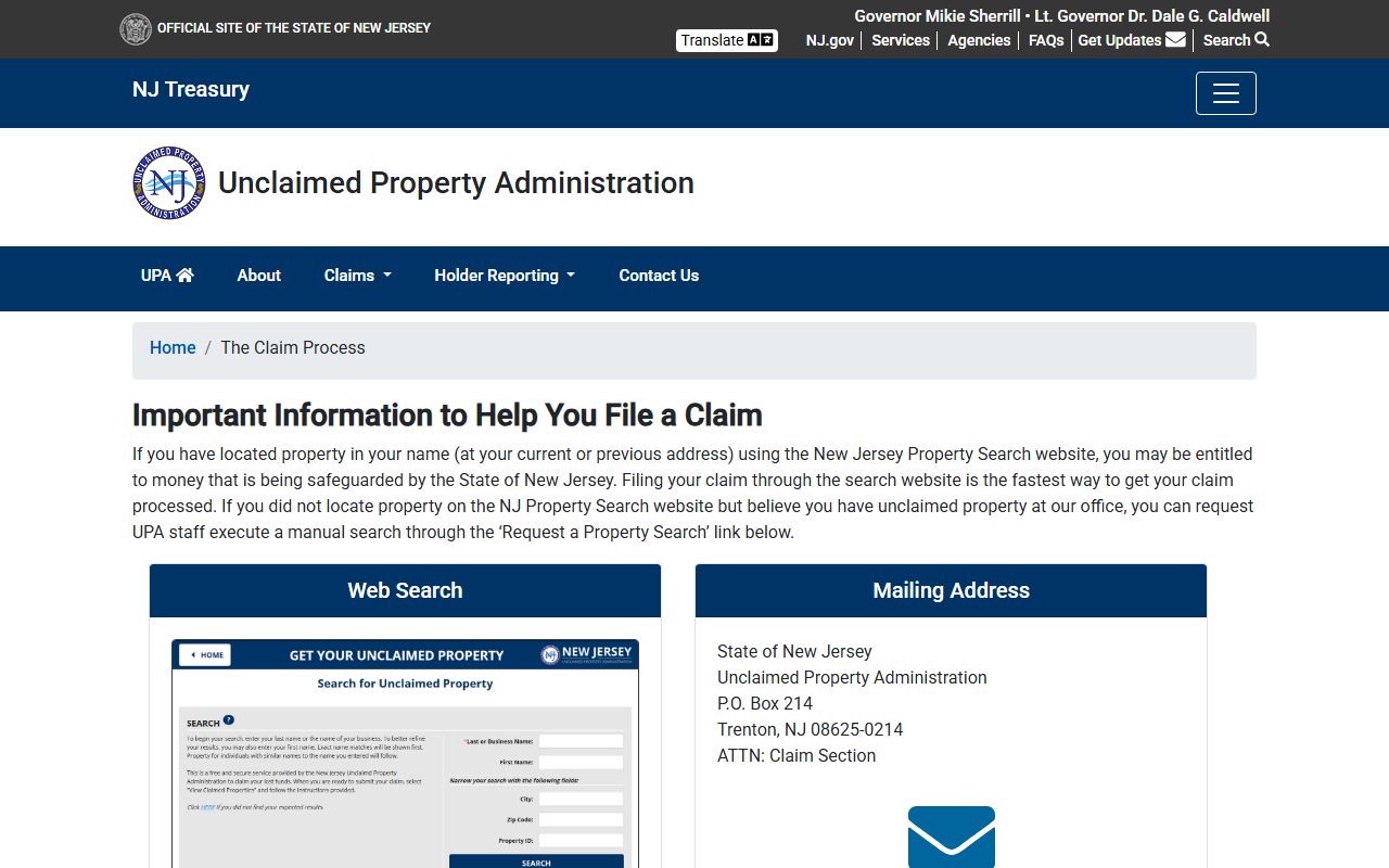 New Jersey unclaimed money claim filing instructions