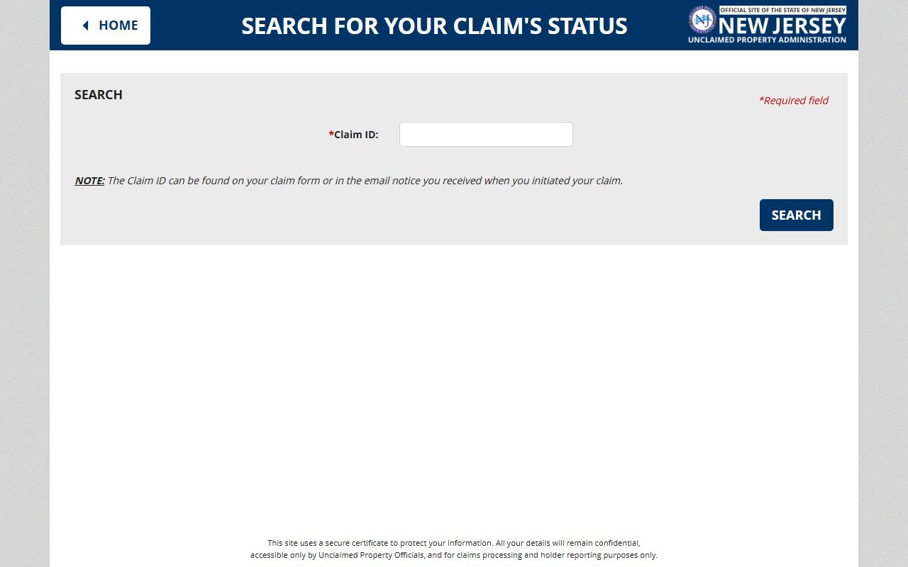 New Jersey unclaimed money claim status check portal
