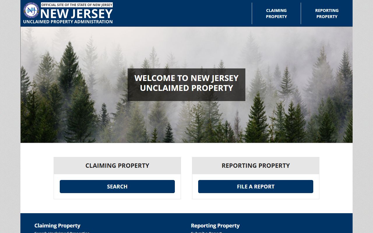 New Jersey unclaimed money search portal homepage